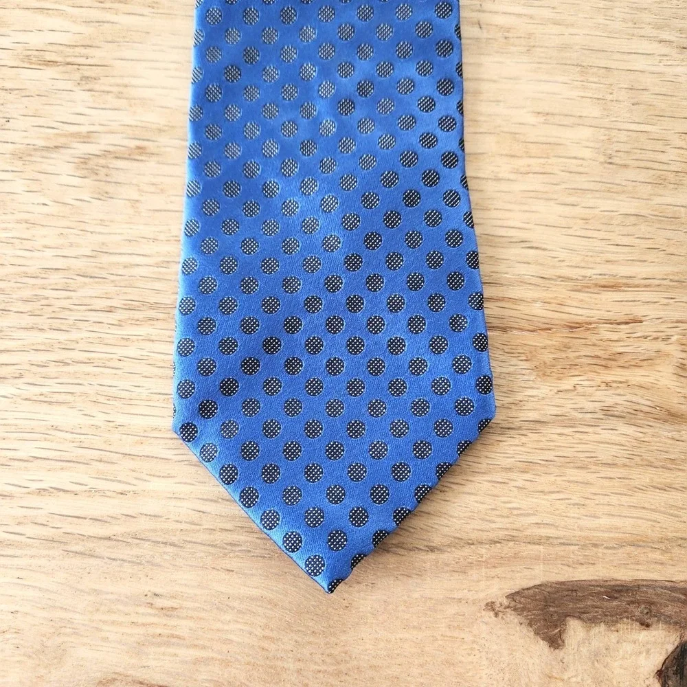 Ermenegildo Zegna Blue Silk Tie Black‎ Polka Dot Pattern Necktie Men's
